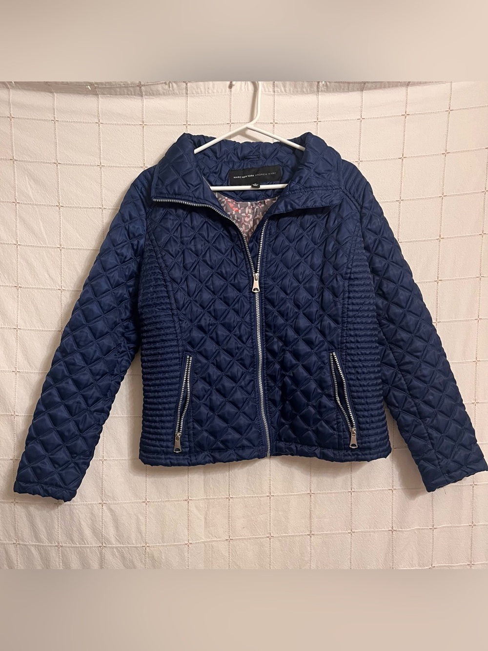 Marc New York Diamond Navy Quilted Zip-Front Puffer Jacket Size 8-10 W